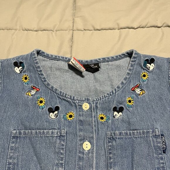 Vintage Disney Mickeys For Kids Embroidered Shirt Chambray Top Girls Medium 8/10 - Picture 2 of 11